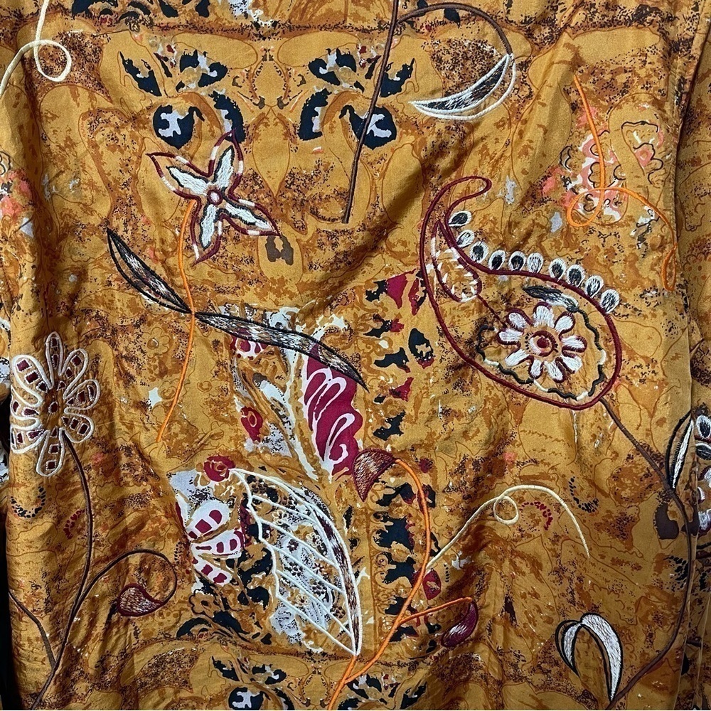 Anu by Natural Silk Embroidered Beaded Open Jacket Mandarin Neckline Large - Picture 6 of 16